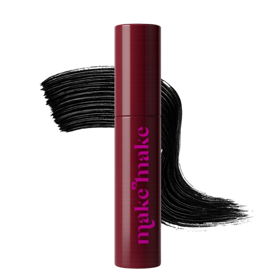 Máscara de Cílios Preta Make Make com aplicador, exibindo rímel de volume e definição.
